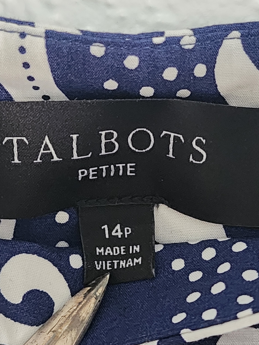 Talbots Petite A Line Midi Skirt 14 Large Navy White Floral Print Boho Coastal - Picture 9 of 10